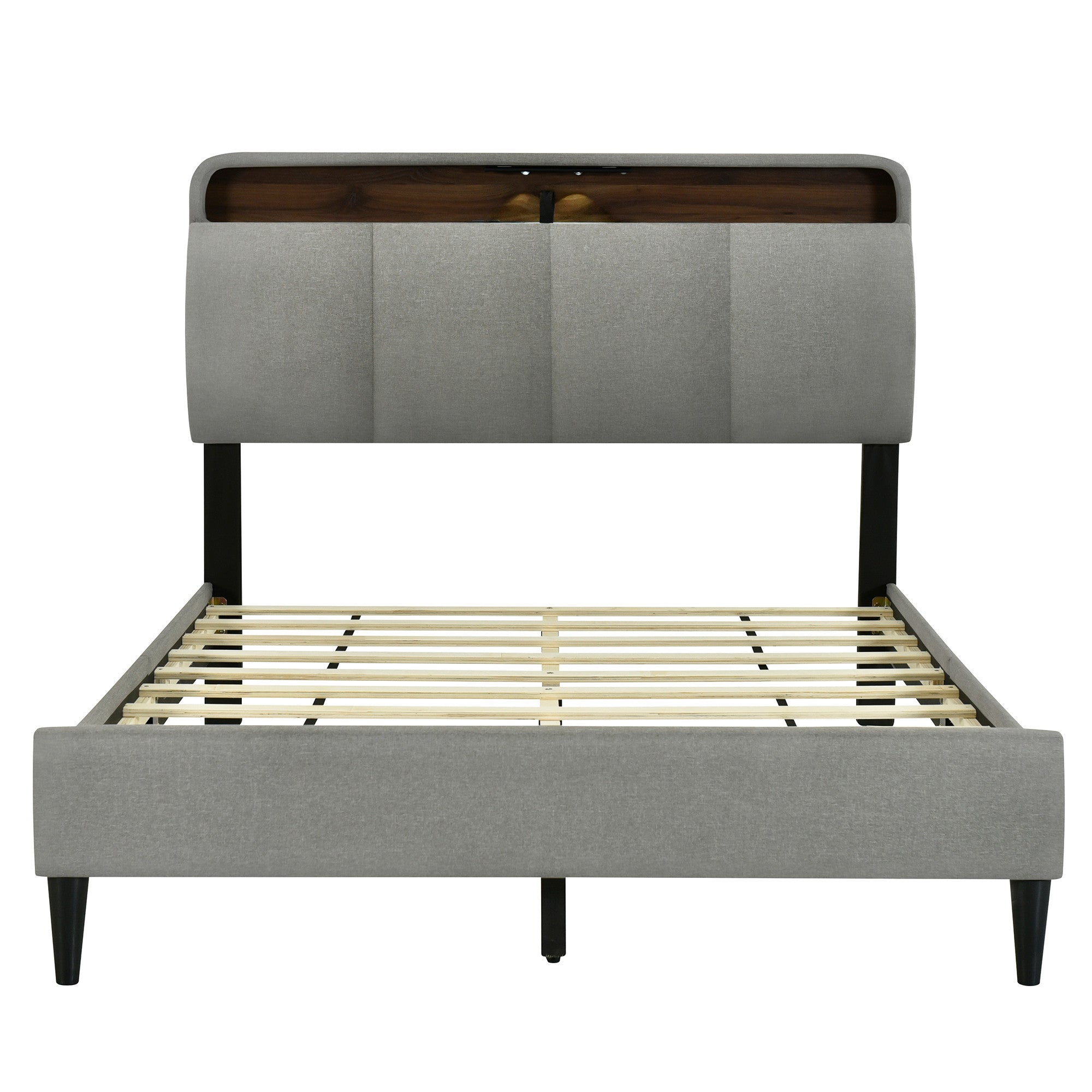 Gray Tufted Upholstered Full Bed Frame With USB-2
