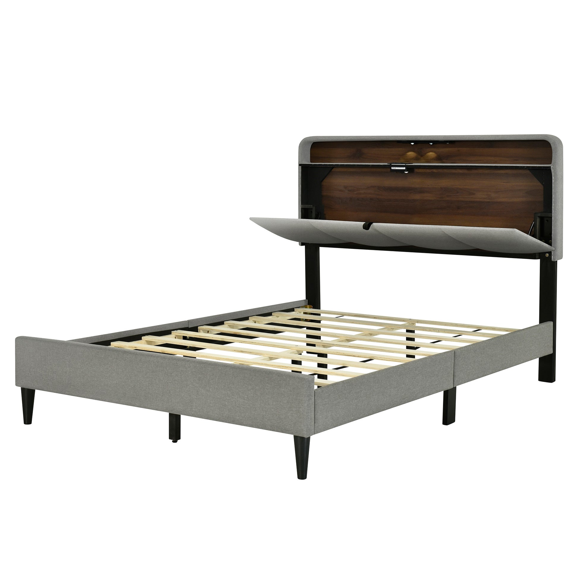 Gray Tufted Upholstered Full Bed Frame With USB-4