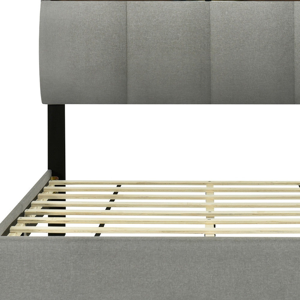 Gray Tufted Upholstered Full Bed Frame With USB-8