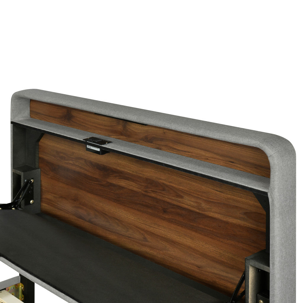 Gray Tufted Upholstered Full Bed Frame With USB-7