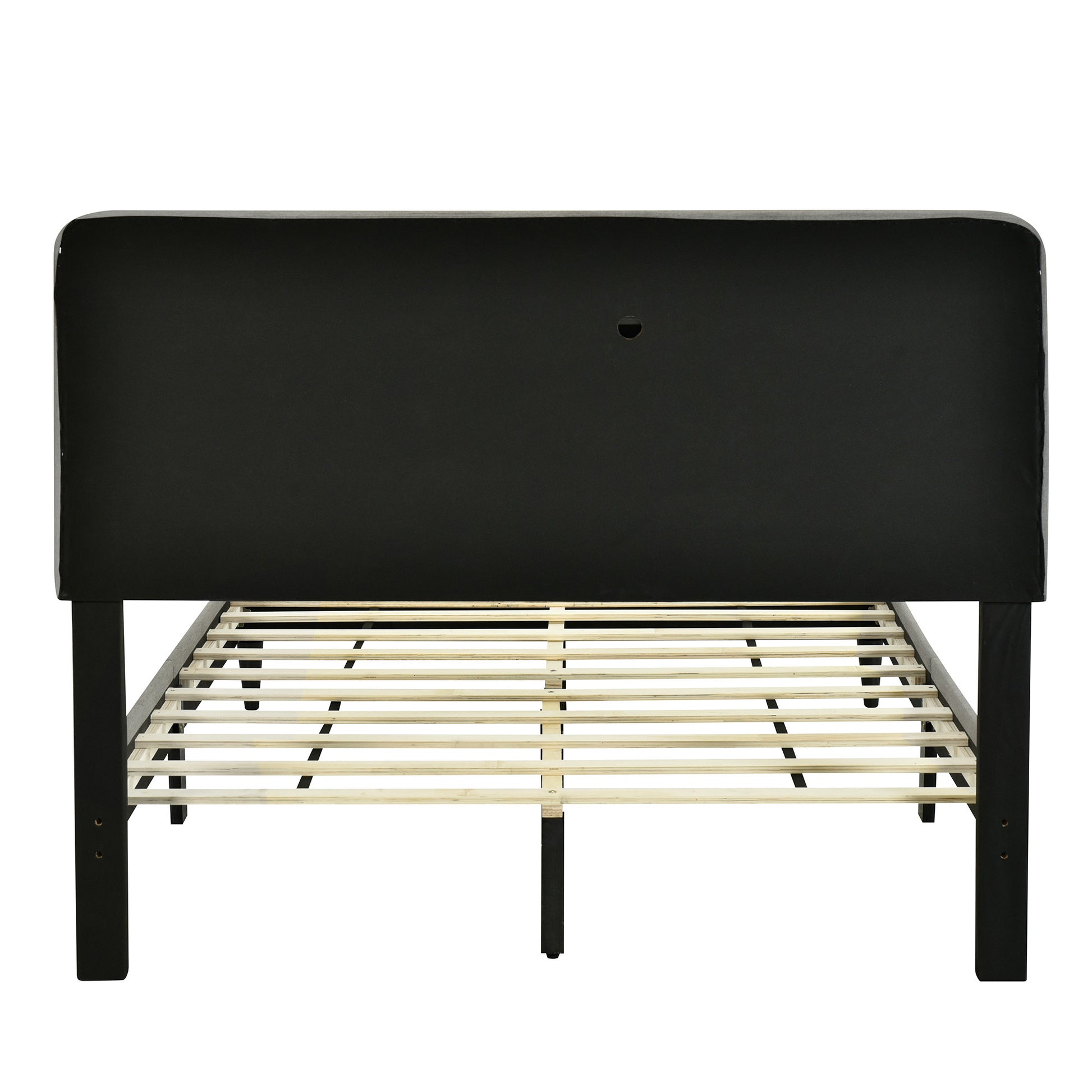 Gray Tufted Upholstered Full Bed Frame With USB-6