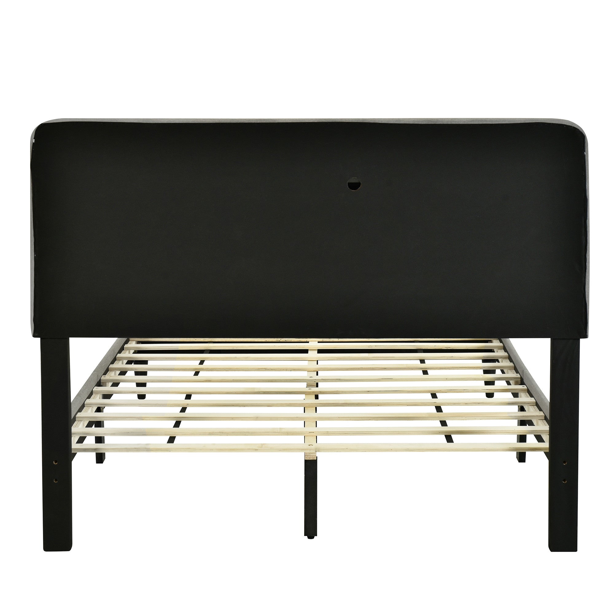 Gray Tufted Upholstered Full Bed Frame With USB-6