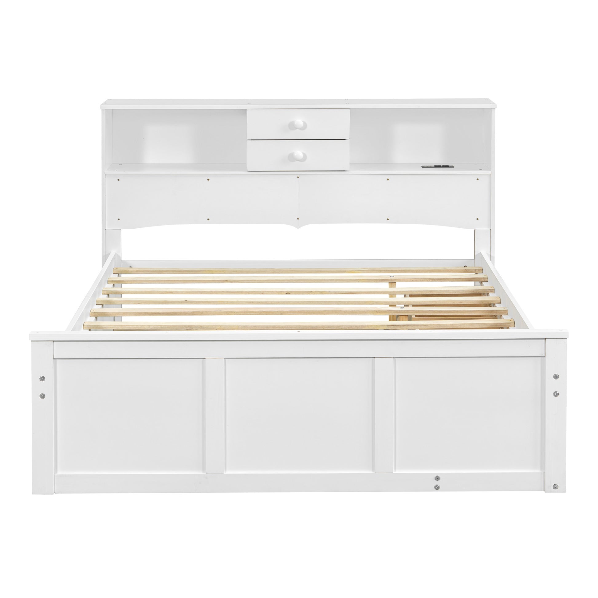 White Wood Full Bed Frame With Trundle And Drawers-7