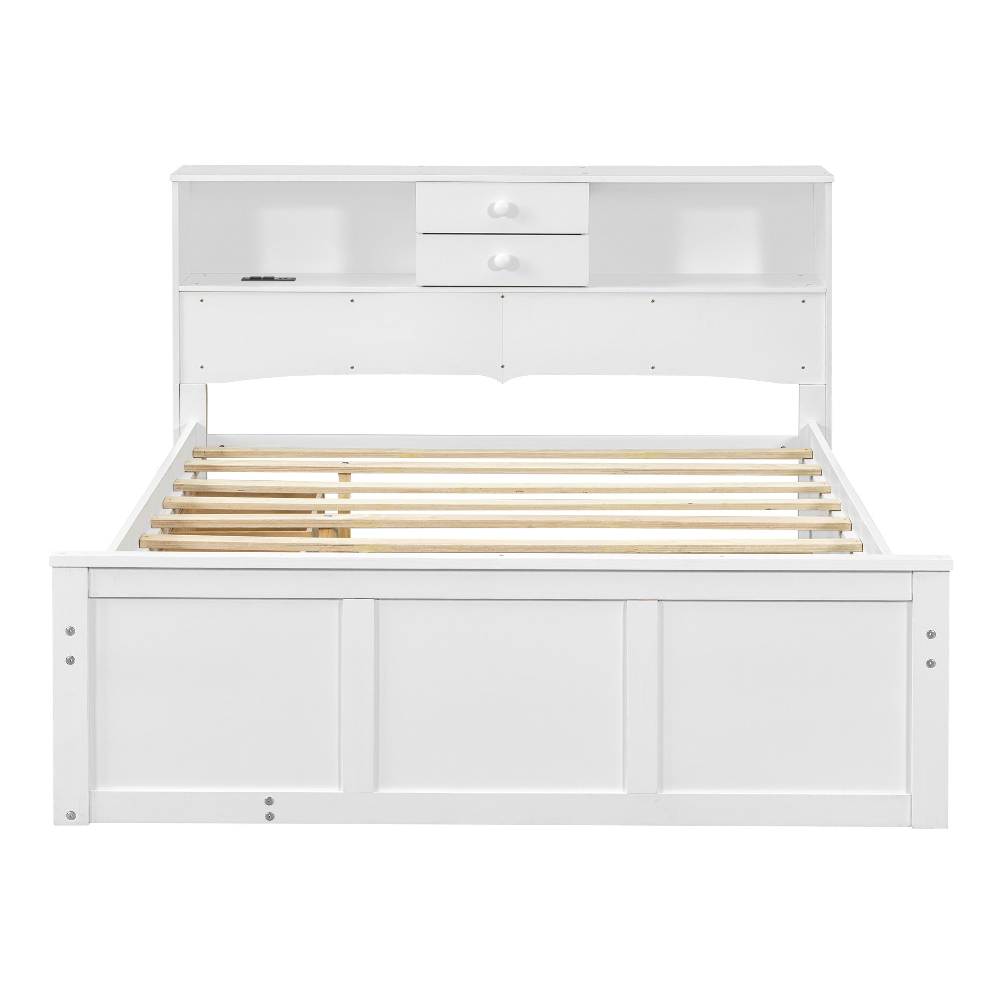 White Wood Full Bed Frame With Trundle And Drawers-1