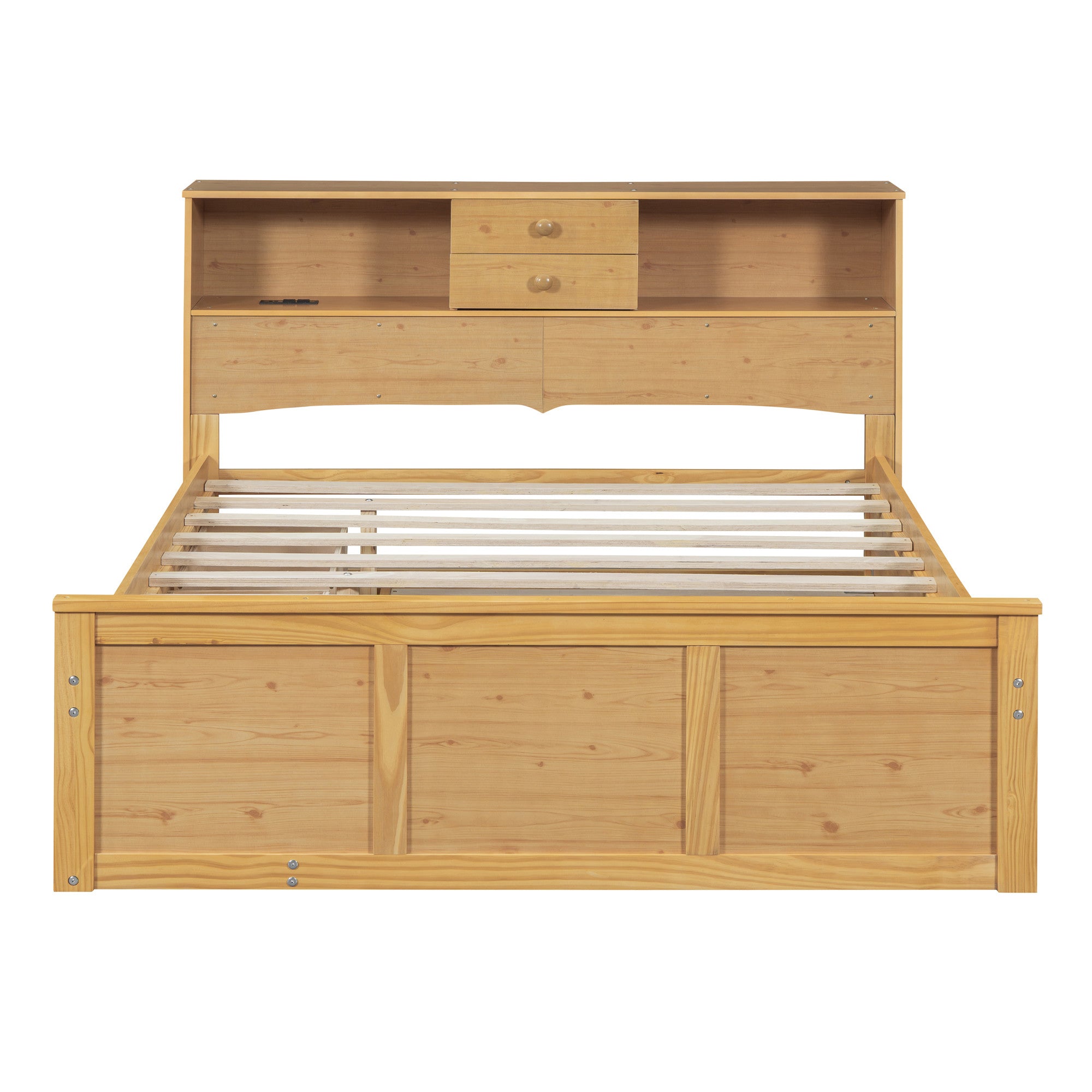 Natural Wood Full Bed Frame With Trundle And Drawers-2
