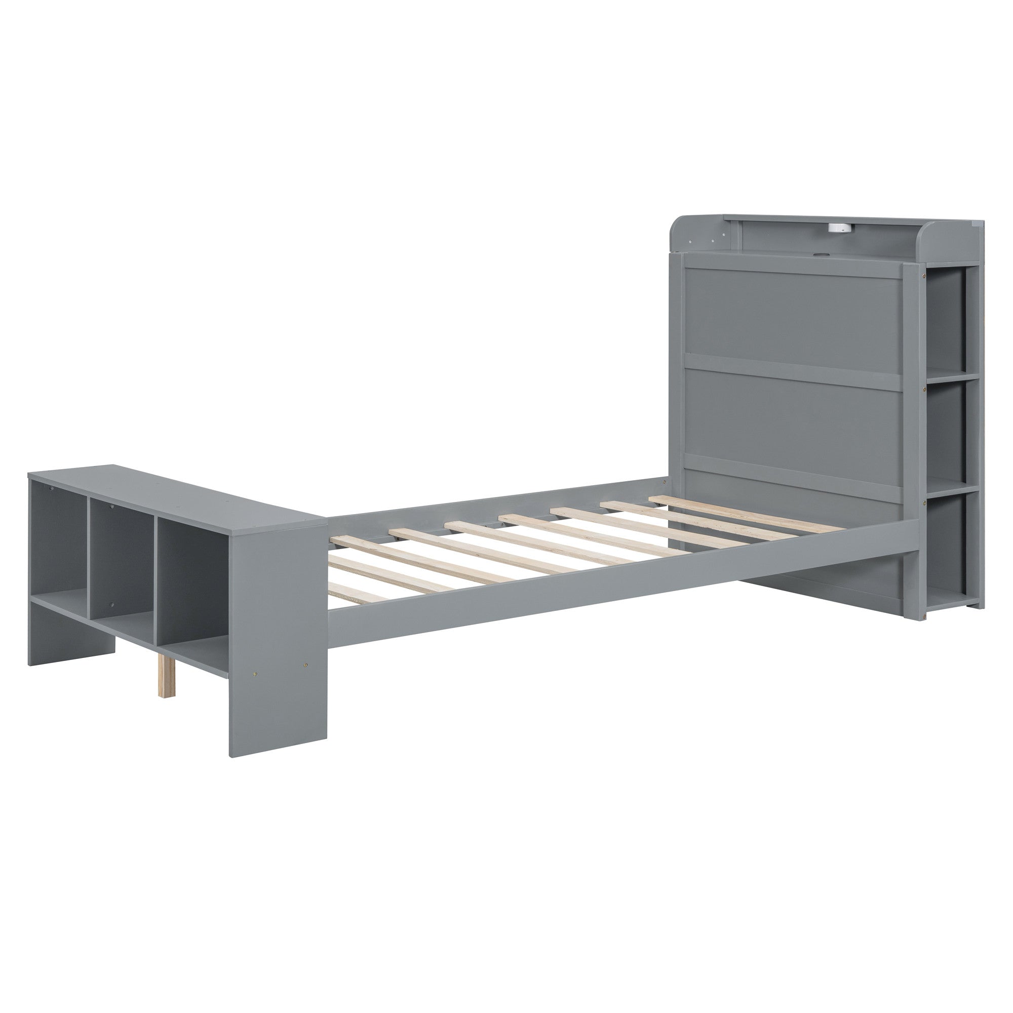 Gray Wood Twin Bed Frame With USB-1
