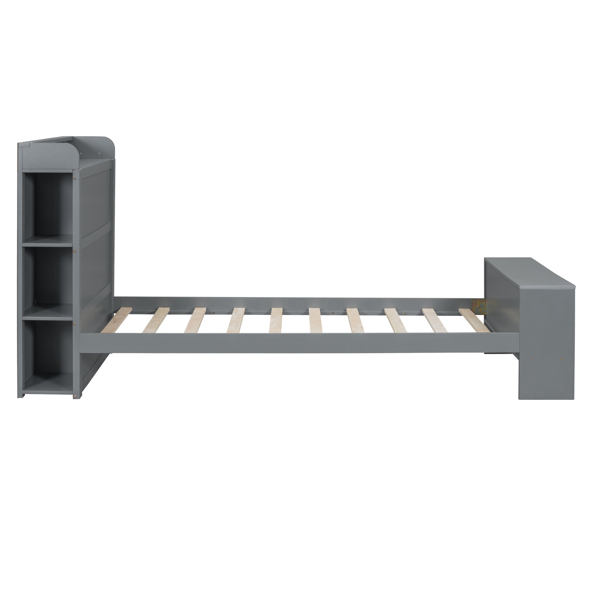 Gray Wood Twin Bed Frame With USB-3