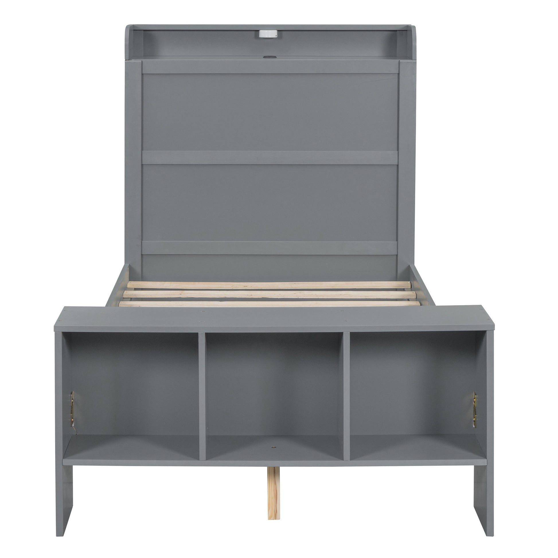 Gray Wood Twin Bed Frame With USB-4