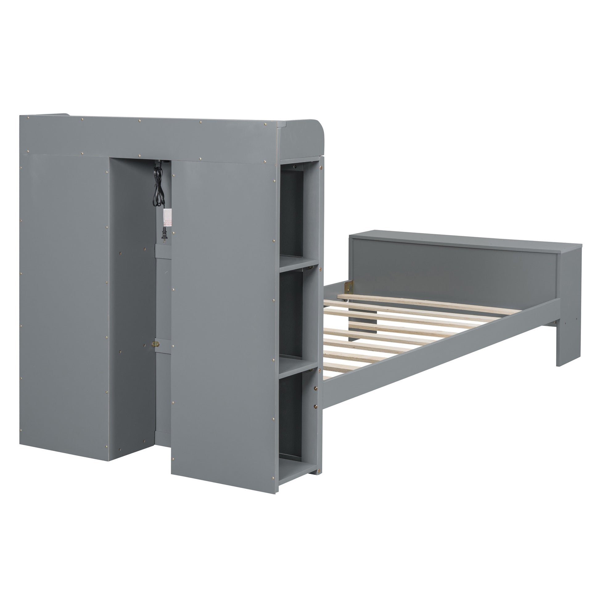 Gray Wood Twin Bed Frame With USB-5