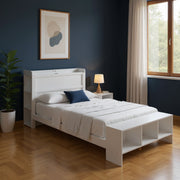 White Wood Twin Bed Frame With USB-0
