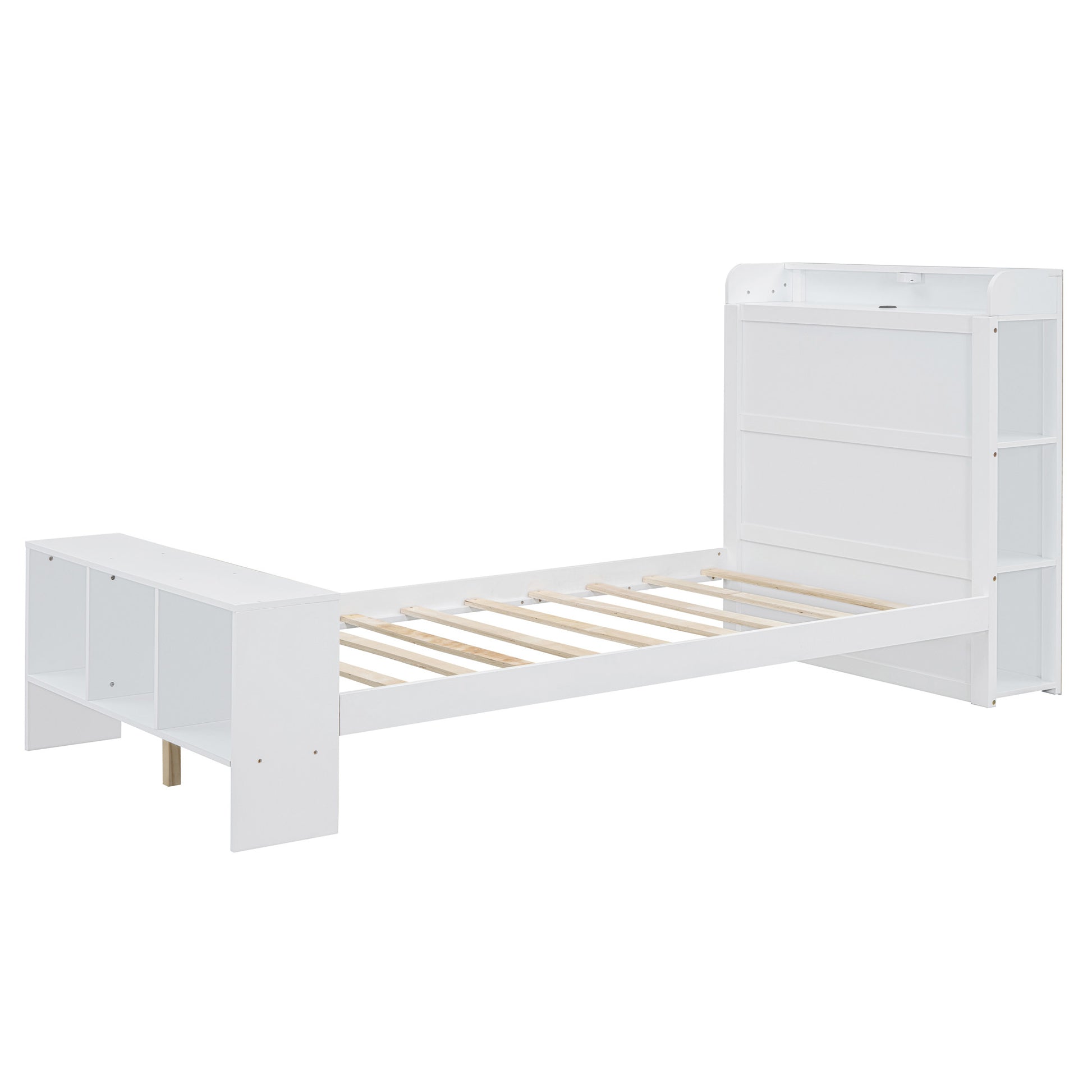 White Wood Twin Bed Frame With USB-1