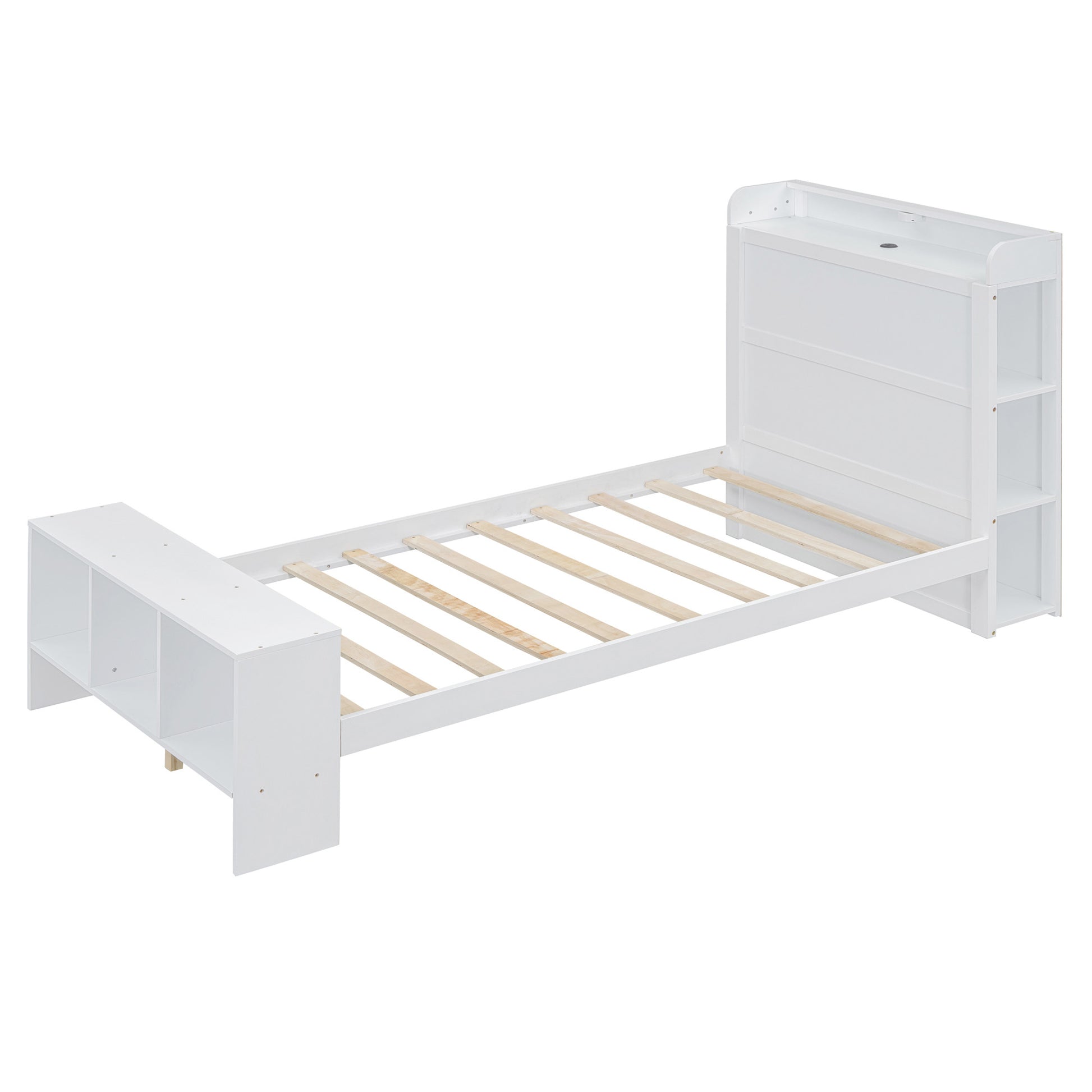 White Wood Twin Bed Frame With USB-2