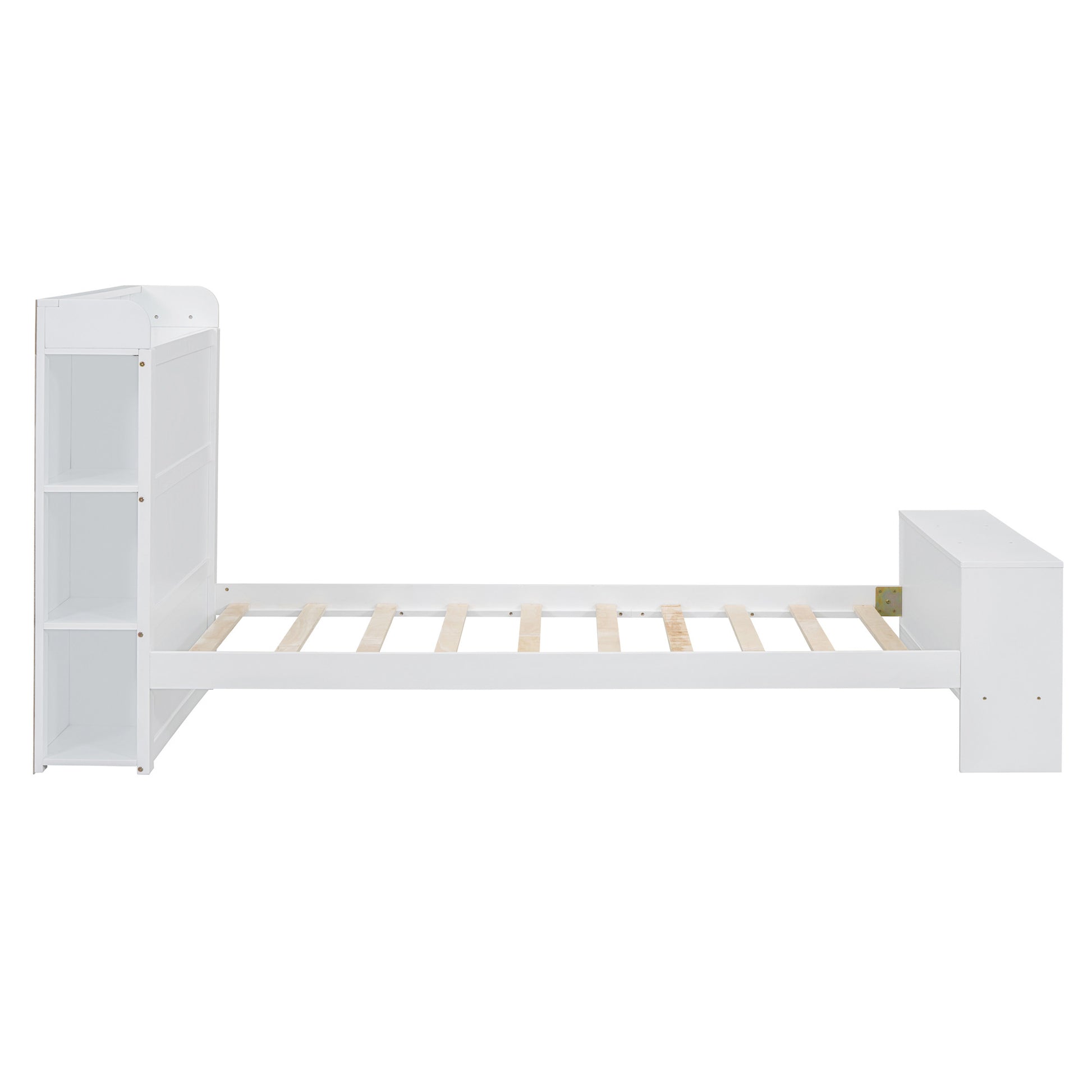 White Wood Twin Bed Frame With USB-3