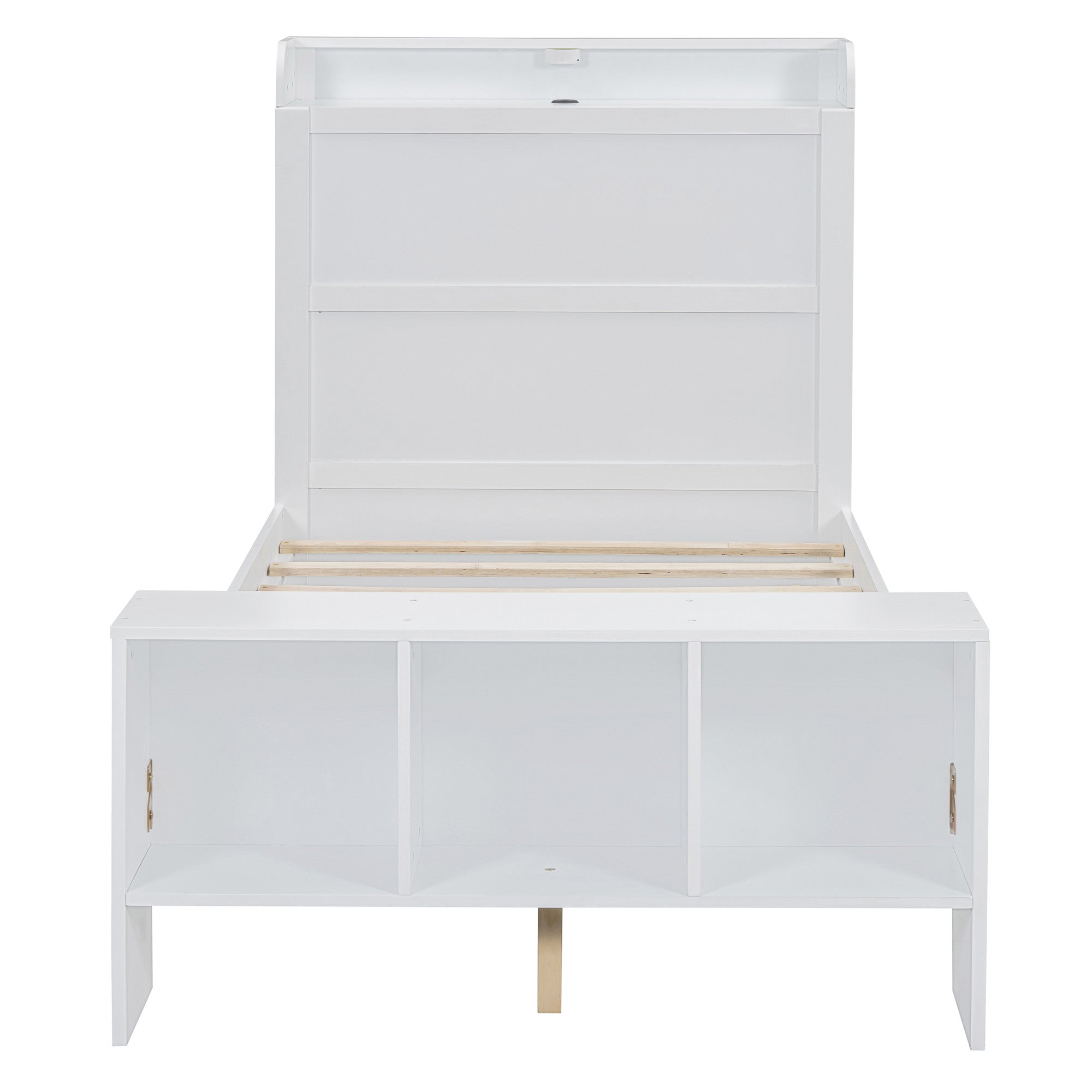 White Wood Twin Bed Frame With USB-4