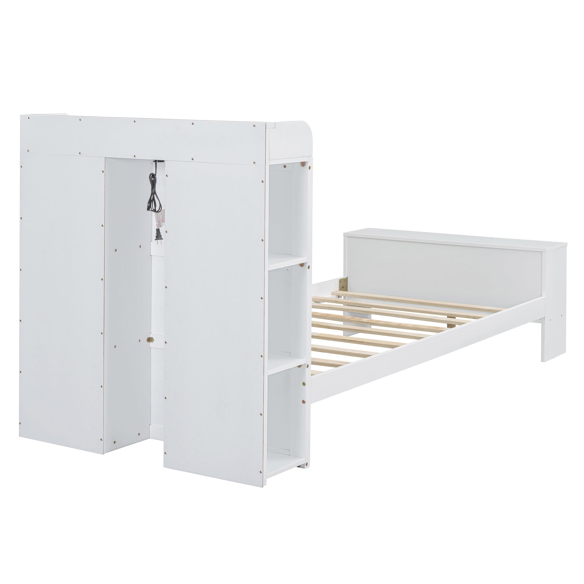 White Wood Twin Bed Frame With USB-5
