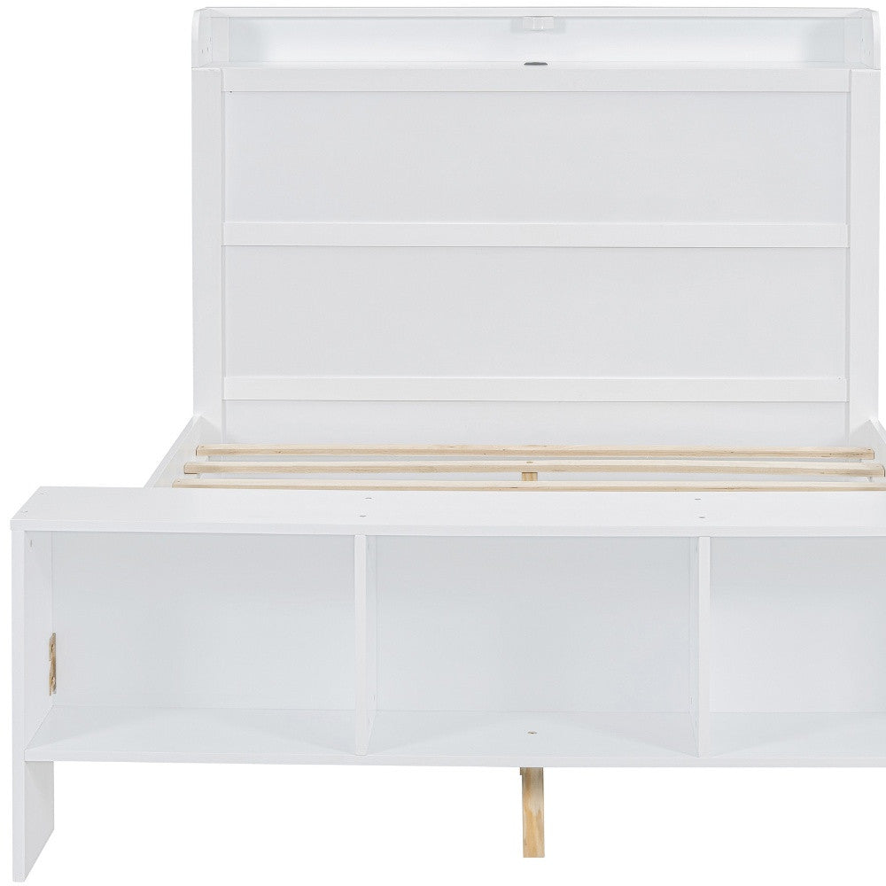 White Wood Full Bed Frame With LED Lighting And USB-7