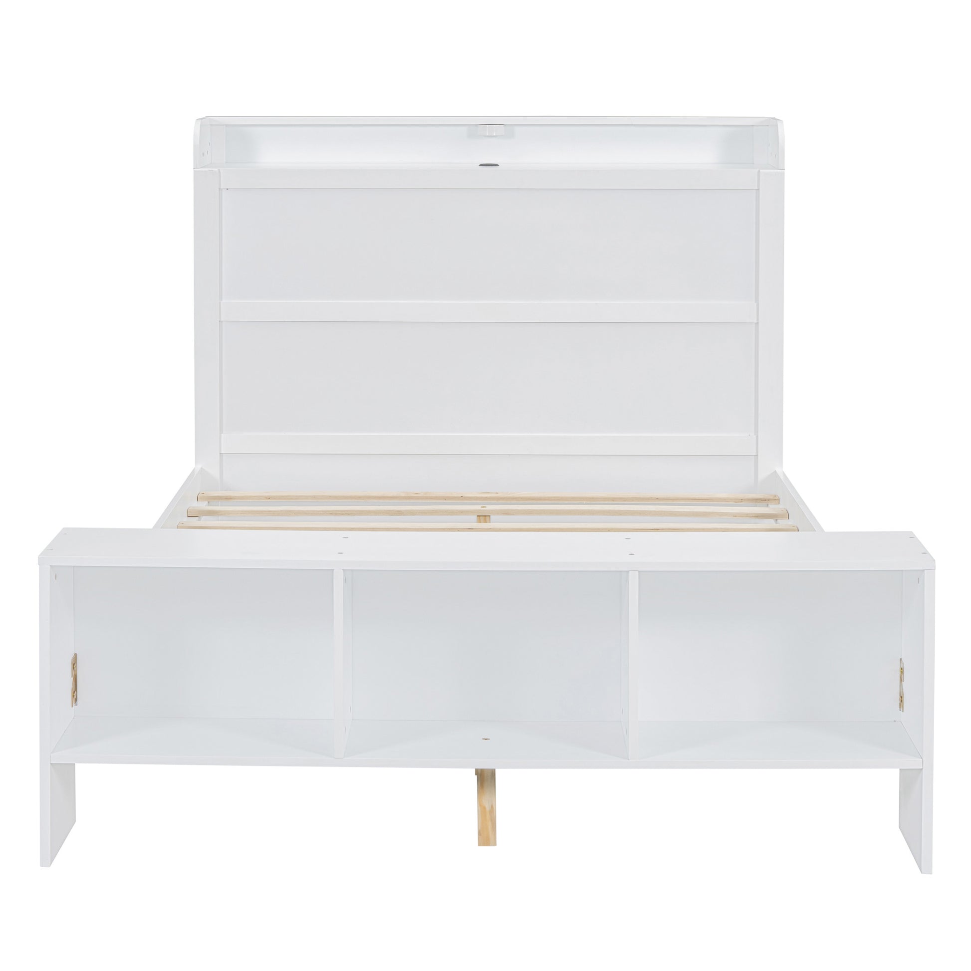 White Wood Full Bed Frame With LED Lighting And USB-1