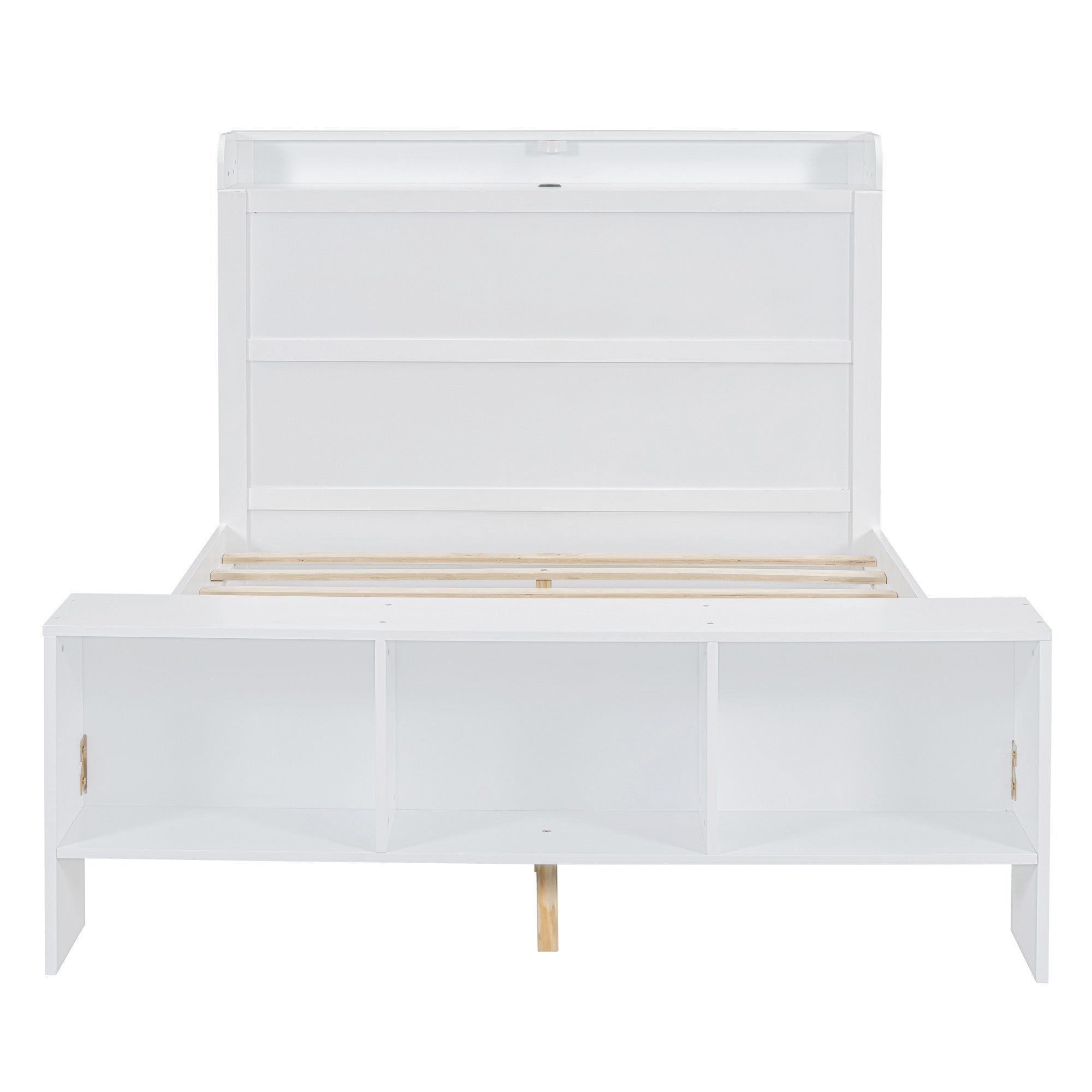 White Wood Full Bed Frame With LED Lighting And USB-1