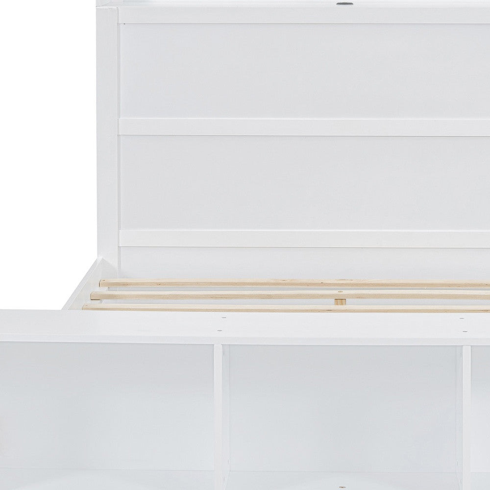 White Wood Full Bed Frame With LED Lighting And USB-6