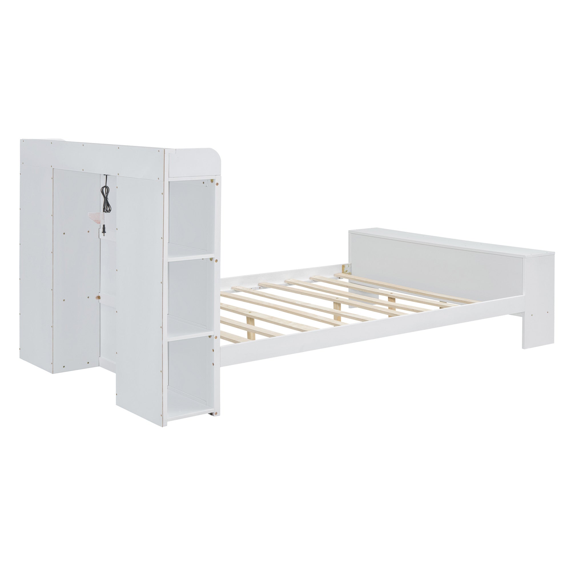 White Wood Full Bed Frame With LED Lighting And USB-5