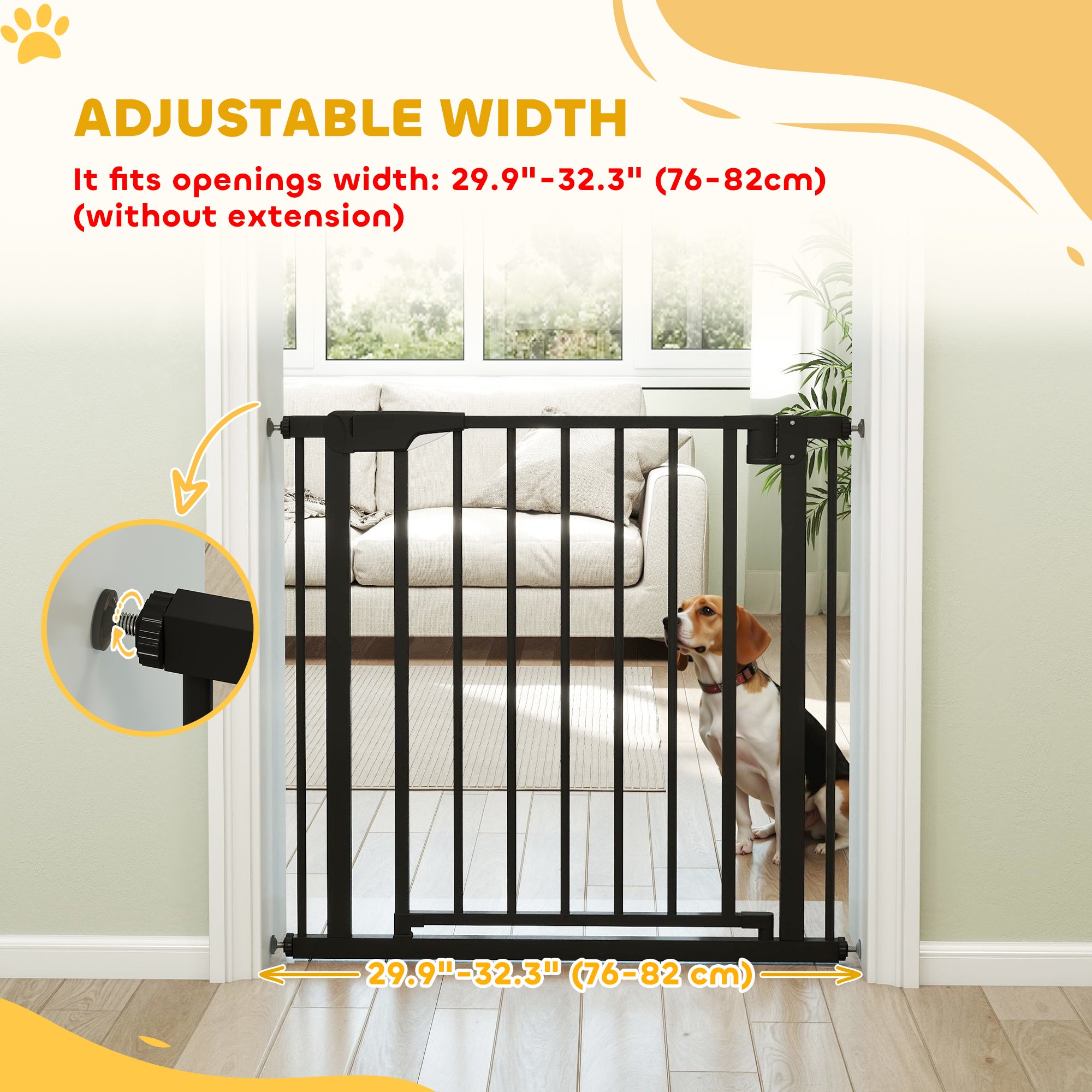 Baby Gate, Pet Safety Gate Pressure Fit, 30"-32" Wide with Two-Way Open, Auto-Close for Stair, Doorways, Hallways, Black