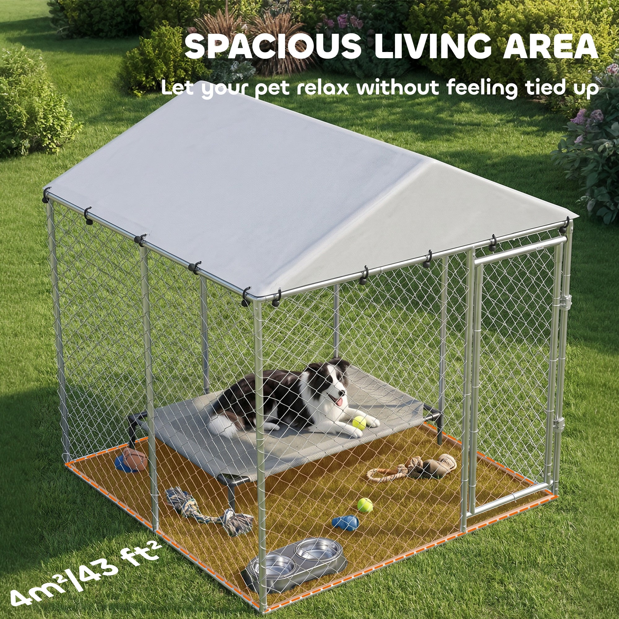 6.6' x 6.6' x 6.6' Outdoor Dog Kennel Heavy Duty Galvanized Steel with UV-resistant Roof, Silver