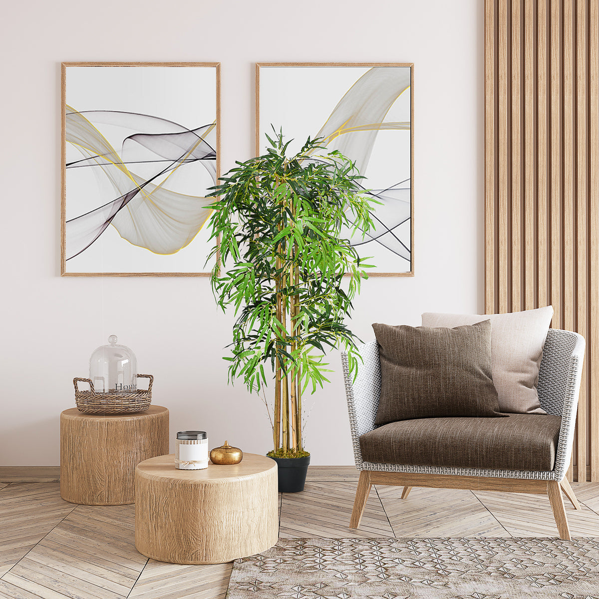 5FT Artificial Bamboo Tree, Fake Plant with 1095 Leaves, Greenery Plant in Nursery Pot for Indoor, Green-Artificial Trees-DECOROLALA