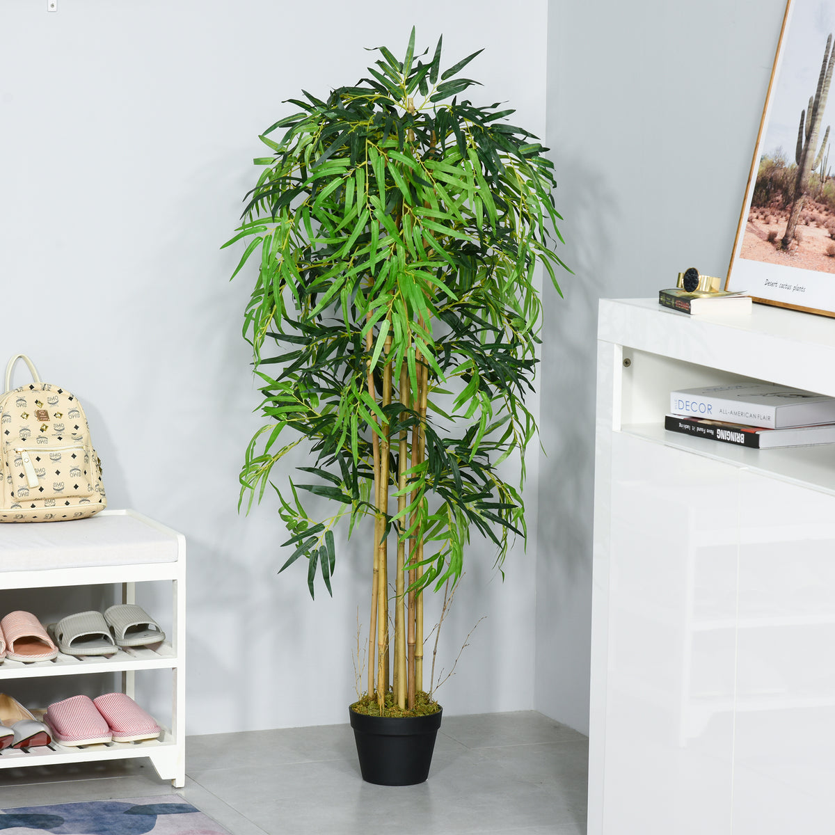 5FT Artificial Bamboo Tree, Fake Plant with 1095 Leaves, Greenery Plant in Nursery Pot for Indoor, Green-Artificial Trees-DECOROLALA