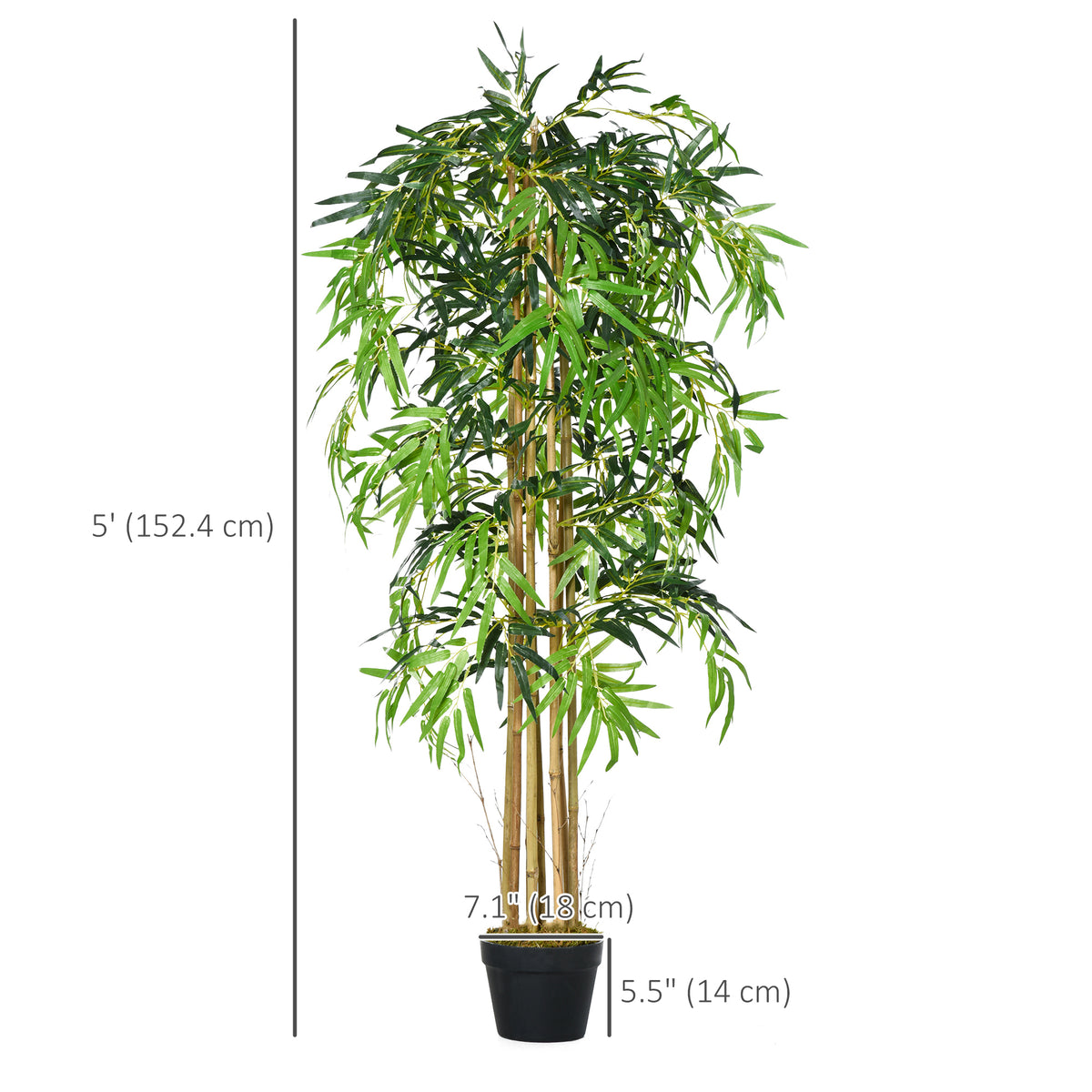 5FT Artificial Bamboo Tree, Fake Plant with 1095 Leaves, Greenery Plant in Nursery Pot for Indoor, Green-Artificial Trees-DECOROLALA