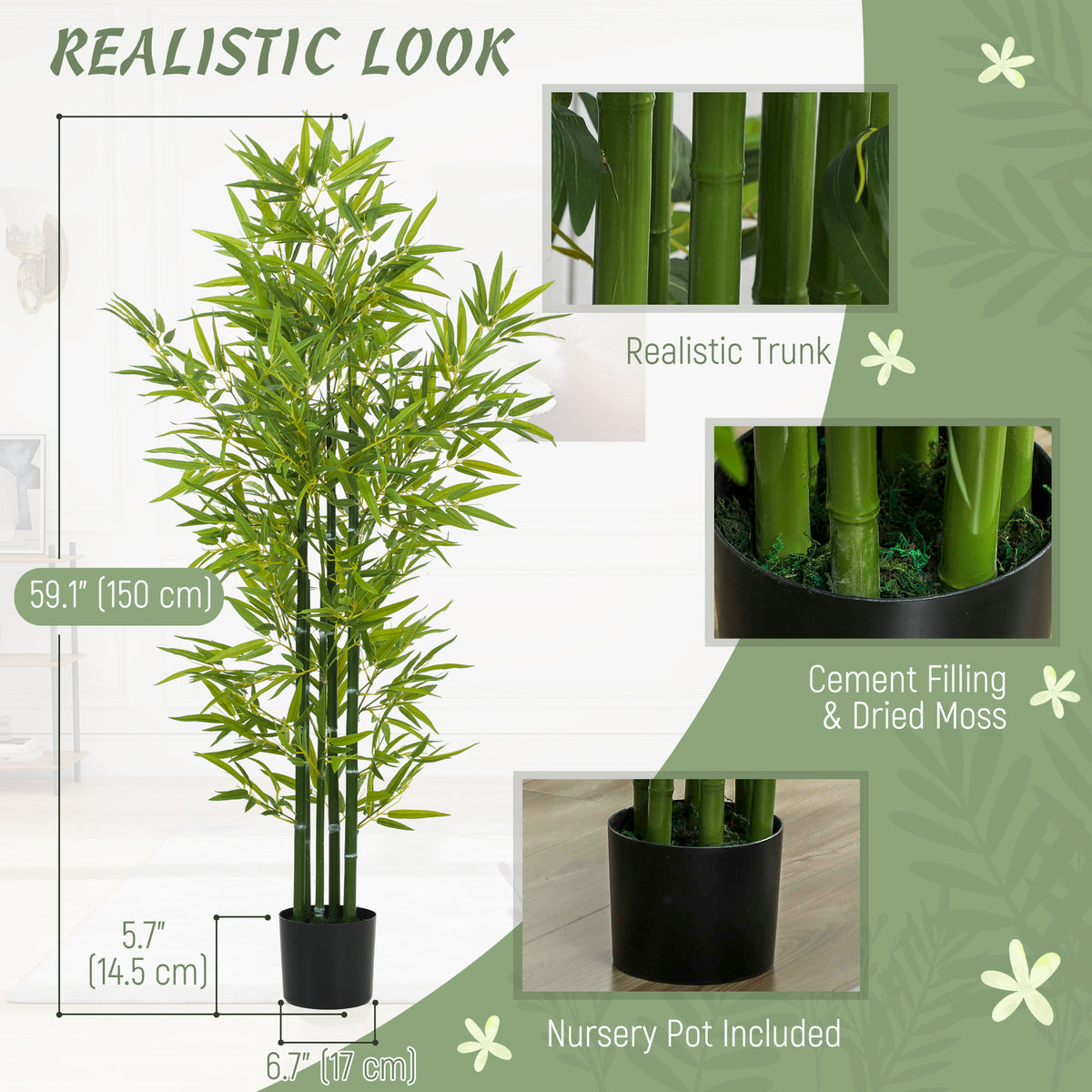 5FT Artificial Bamboo Tree, Faux Decorative Plant in Nursery Pot for Indoor Decor, Set of 2-Artificial Trees-DECOROLALA