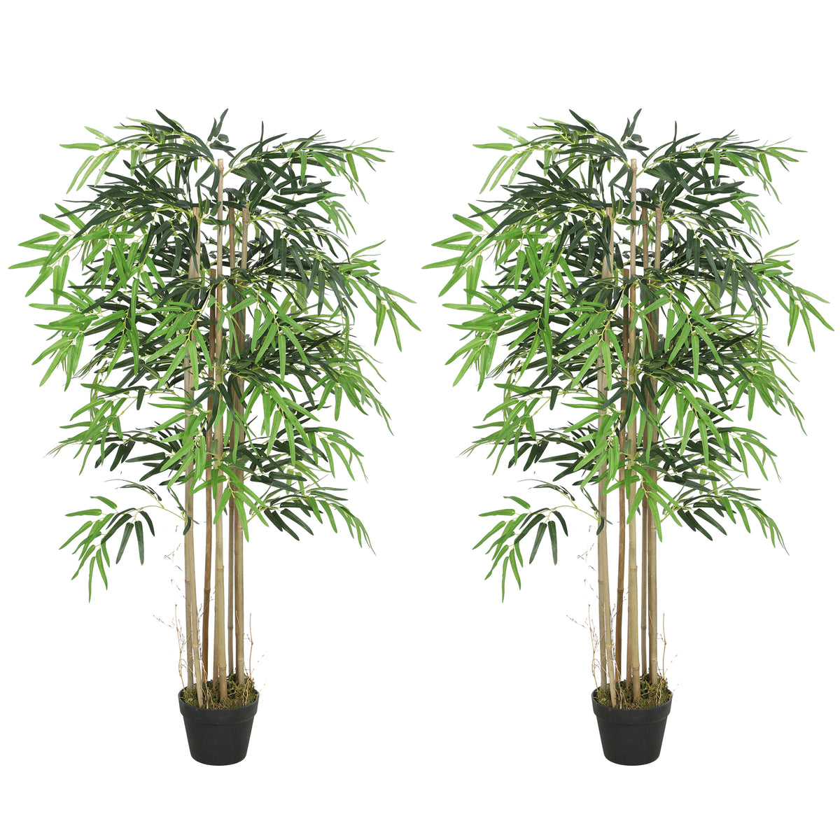 5FT Artificial Bamboo Tree Set of 2, Fake Plant with 1095 Leaves, Greenery Plant in Nursery Pot for Indoor, Green-Artificial Trees-DECOROLALA