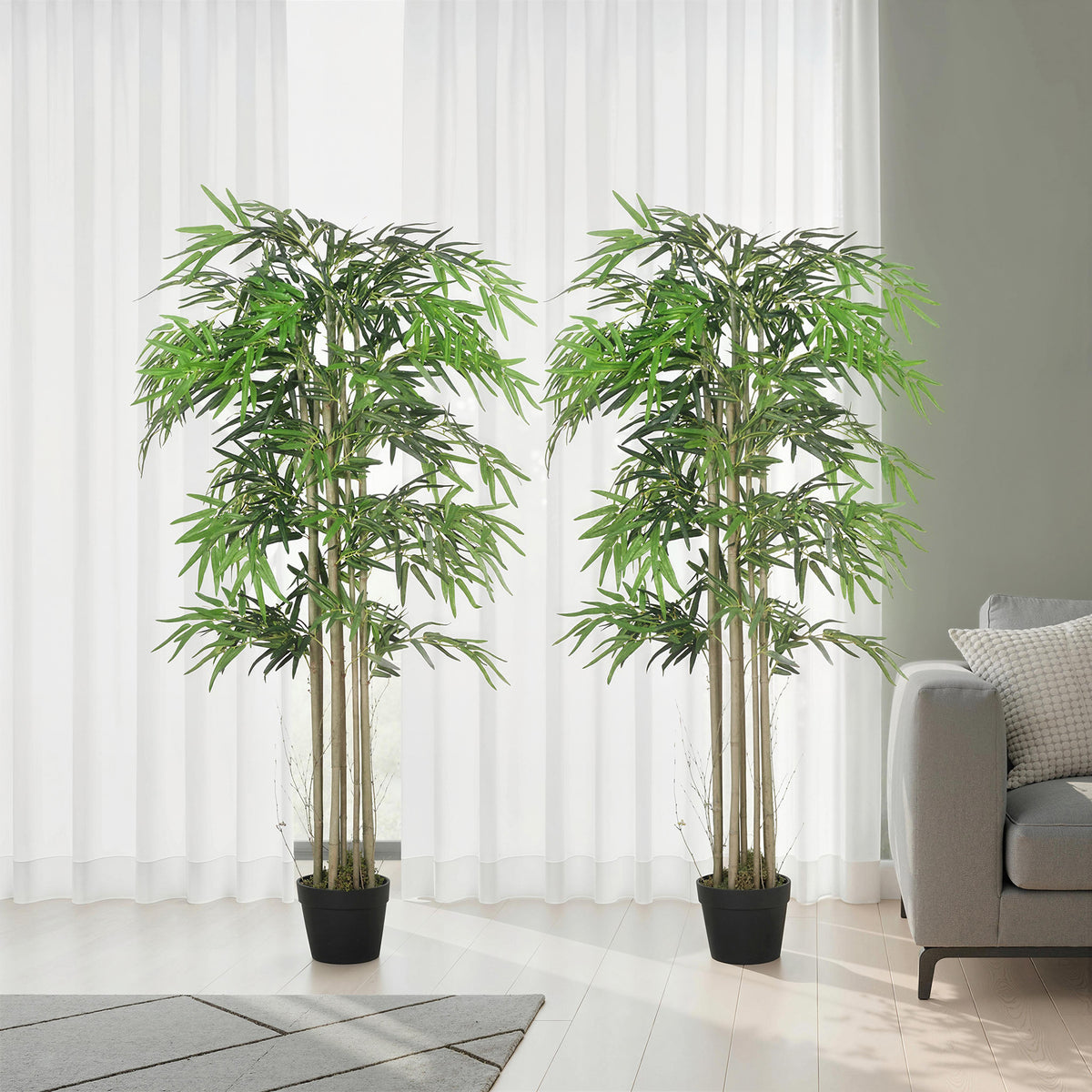 5FT Artificial Bamboo Tree Set of 2, Fake Plant with 1095 Leaves, Greenery Plant in Nursery Pot for Indoor, Green-Artificial Trees-DECOROLALA