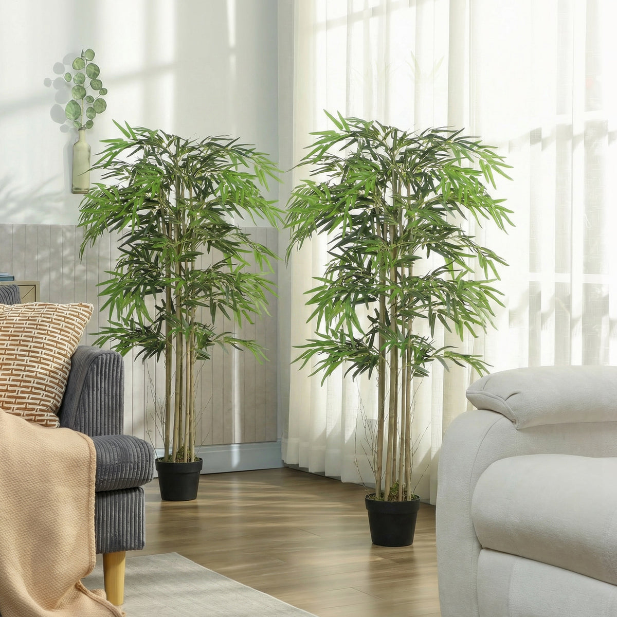 5FT Artificial Bamboo Tree Set of 2, Fake Plant with 1095 Leaves, Greenery Plant in Nursery Pot for Indoor, Green-Artificial Trees-DECOROLALA