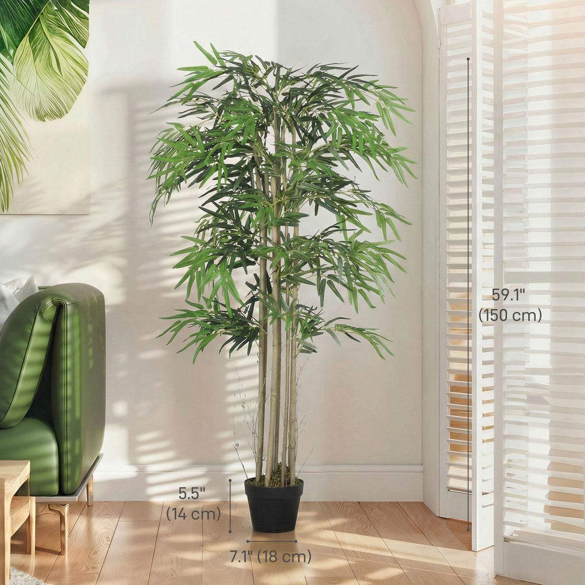 5FT Artificial Bamboo Tree Set of 2, Fake Plant with 1095 Leaves, Greenery Plant in Nursery Pot for Indoor, Green-Artificial Trees-DECOROLALA