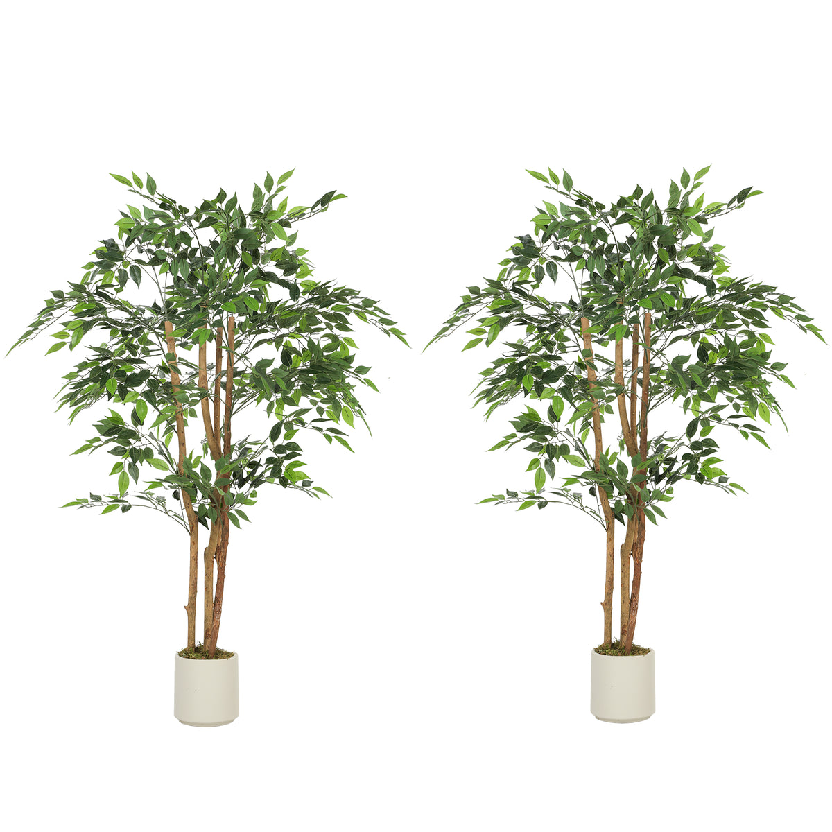 5FT Artificial Banyan Tree Set of 2, Fake Potted Tree with Solid Wood Trunk and Pot for Indoor-Artificial Trees-DECOROLALA