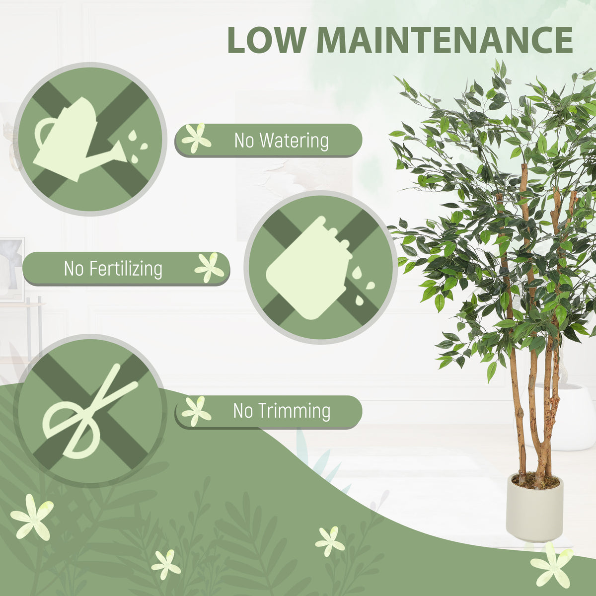 5FT Artificial Banyan Tree Set of 2, Fake Potted Tree with Solid Wood Trunk and Pot for Indoor-Artificial Trees-DECOROLALA