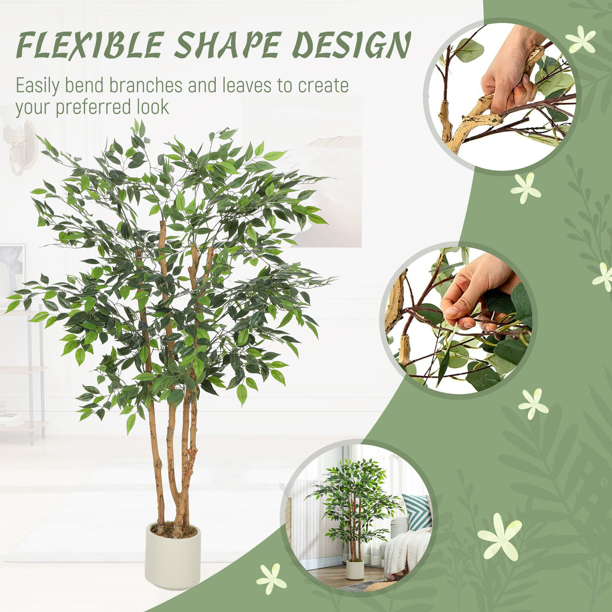 5FT Artificial Banyan Tree Set of 2, Fake Potted Tree with Solid Wood Trunk and Pot for Indoor-Artificial Trees-DECOROLALA