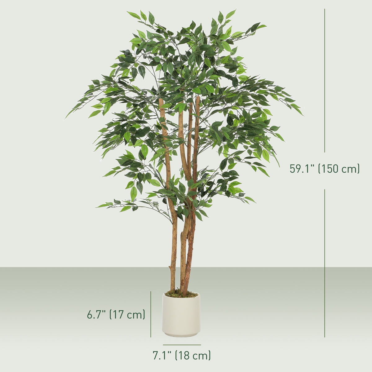 5FT Artificial Banyan Tree Set of 2, Fake Potted Tree with Solid Wood Trunk and Pot for Indoor-Artificial Trees-DECOROLALA