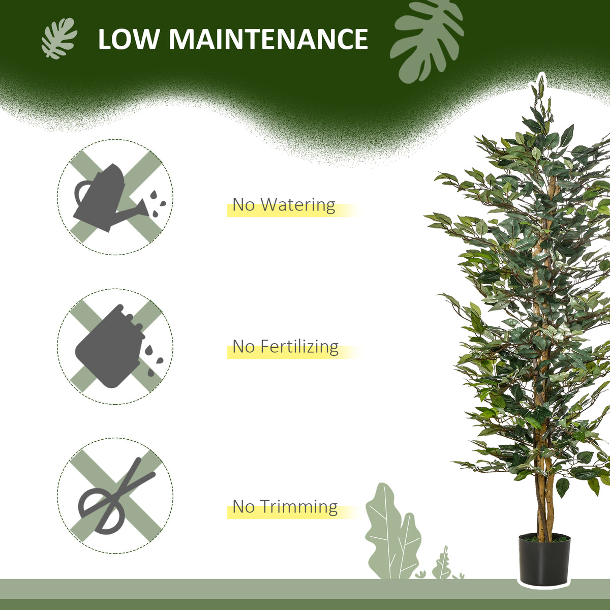 5FT Artificial Ficus Tree, Fake Tree with Leaves, Faux Plant in Nursery Pot for Indoor Decoration-Artificial Trees-DECOROLALA