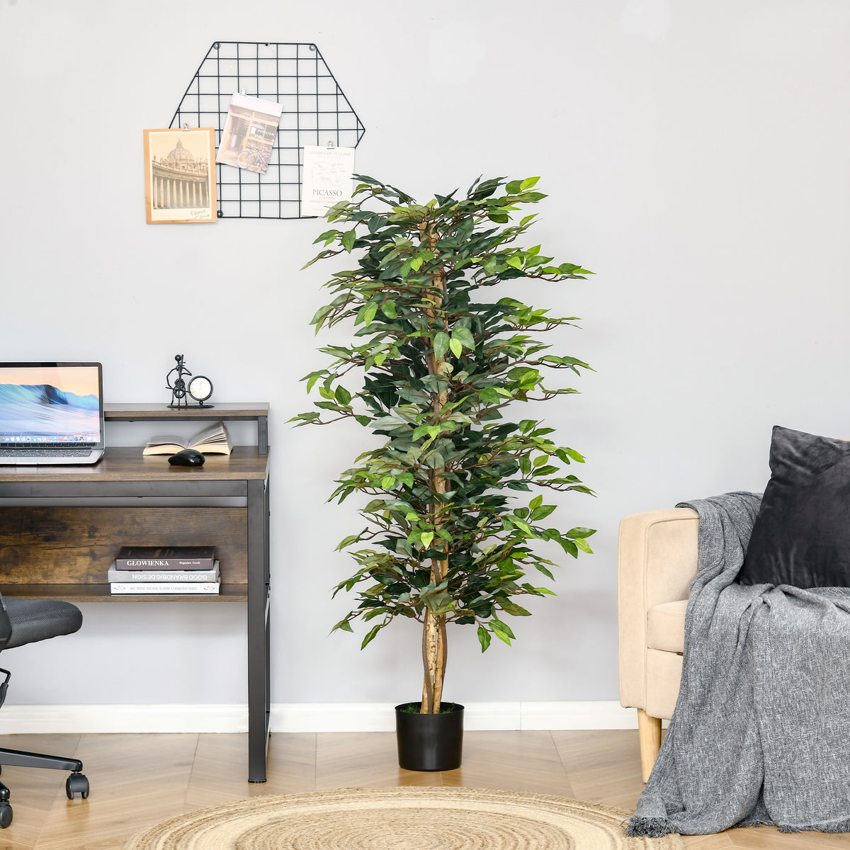 5FT Artificial Ficus Tree, Fake Tree with Leaves, Faux Plant in Nursery Pot for Indoor Decoration-Artificial Trees-DECOROLALA