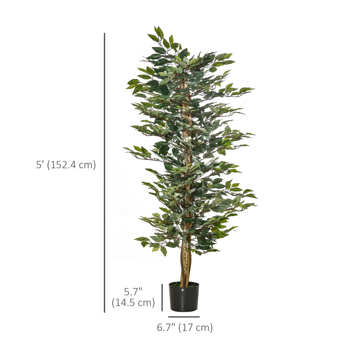 5FT Artificial Ficus Tree, Fake Tree with Leaves, Faux Plant in Nursery Pot for Indoor Decoration-Artificial Trees-DECOROLALA
