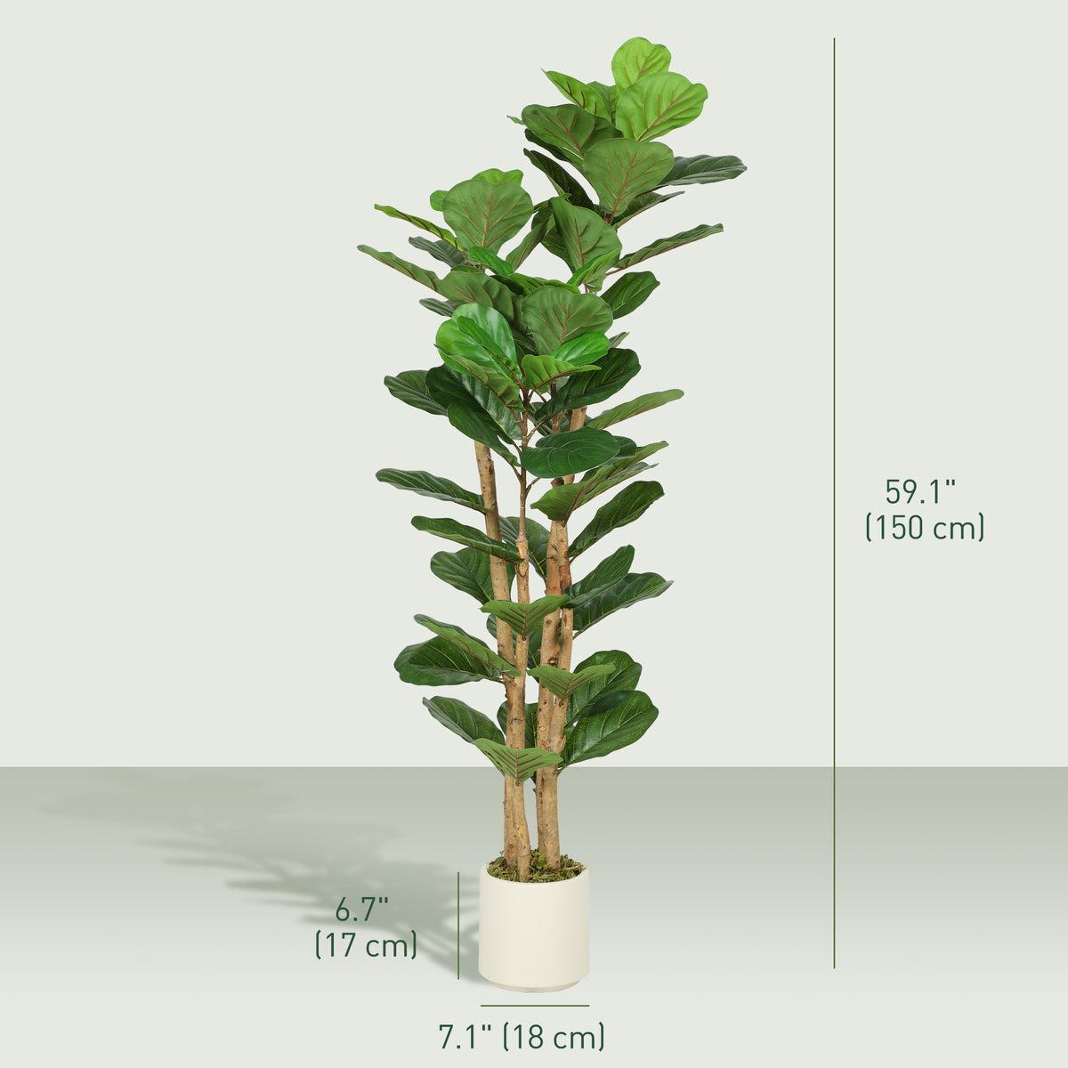 5FT Artificial Fiddle Leaf Fig Tree, Fake Potted Tree with Solid Wood Trunks for Indoor Decor, Green-Artificial Trees-DECOROLALA
