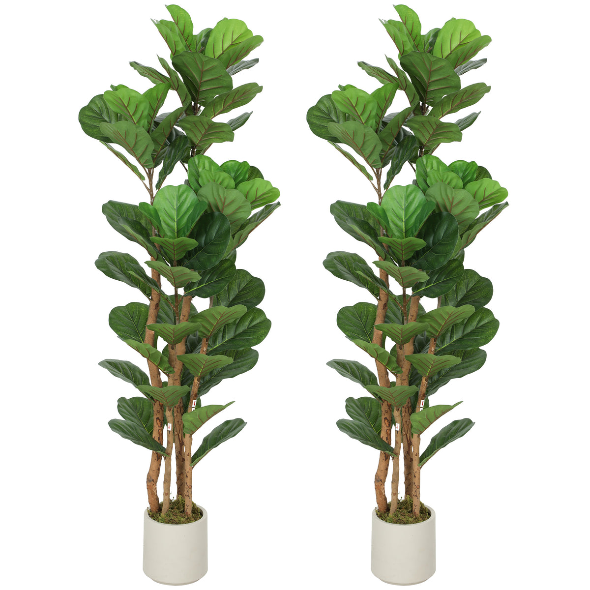 5FT Artificial Fiddle Leaf Fig Tree Set of 2, Fake Potted Tree with Solid Wood Trunks for Indoor Decor, Green-Artificial Trees-DECOROLALA