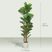 5FT Artificial Fiddle Leaf Fig Tree Set of 2, Fake Potted Tree with Solid Wood Trunks for Indoor Decor, Green-Artificial Trees-DECOROLALA