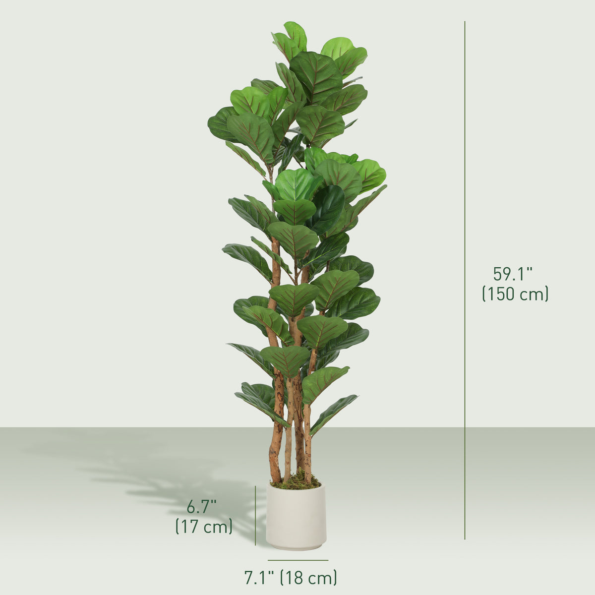 5FT Artificial Fiddle Leaf Fig Tree Set of 2, Fake Potted Tree with Solid Wood Trunks for Indoor Decor, Green-Artificial Trees-DECOROLALA