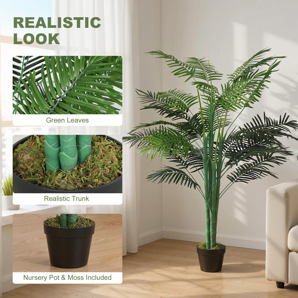 5FT Artificial Palm Tree, Fake Tropical Tree with Lifelike Leaves, Faux Plant in Pot for Indoor Decoration, Green-Artificial Trees-DECOROLALA