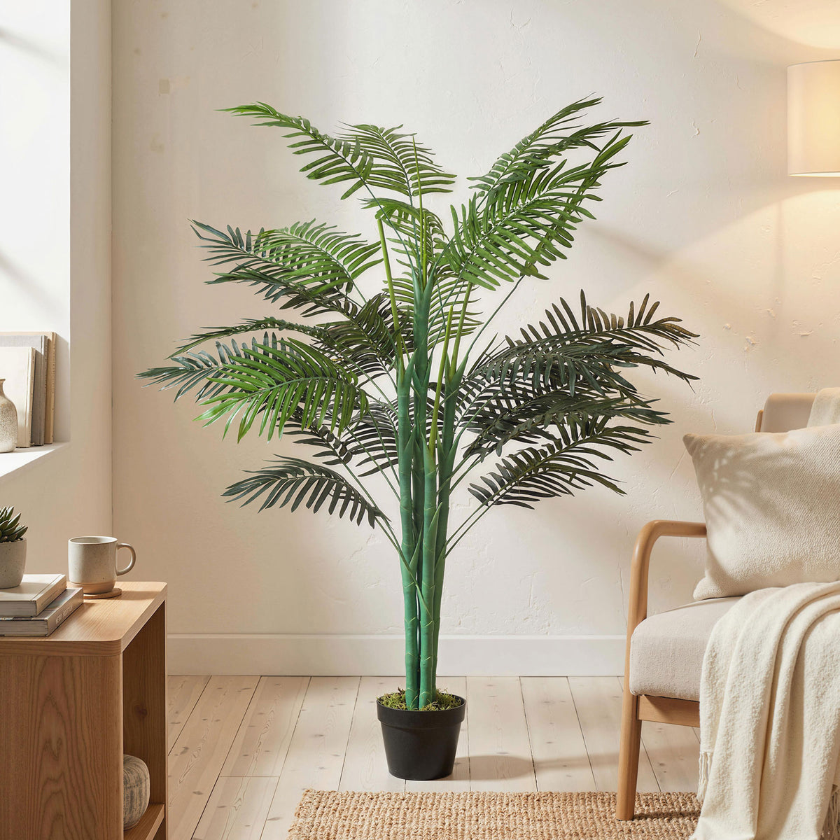 5FT Artificial Palm Tree, Fake Tropical Tree with Lifelike Leaves, Faux Plant in Pot for Indoor Decoration, Green-Artificial Trees-DECOROLALA