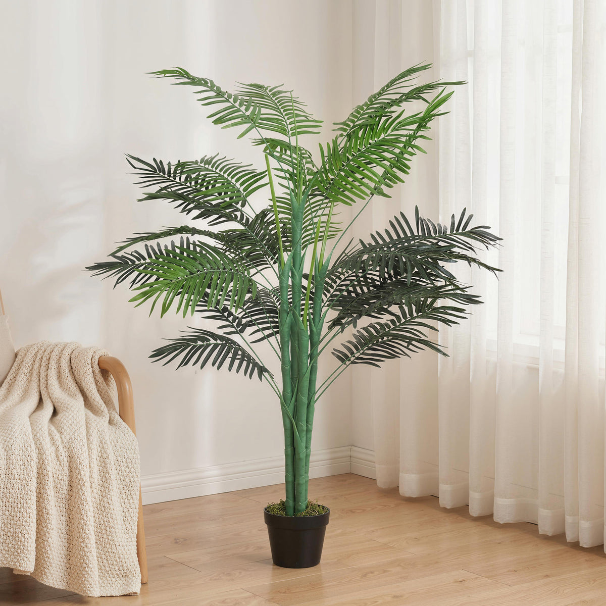 5FT Artificial Palm Tree, Fake Tropical Tree with Lifelike Leaves, Faux Plant in Pot for Indoor Decoration, Green-Artificial Trees-DECOROLALA