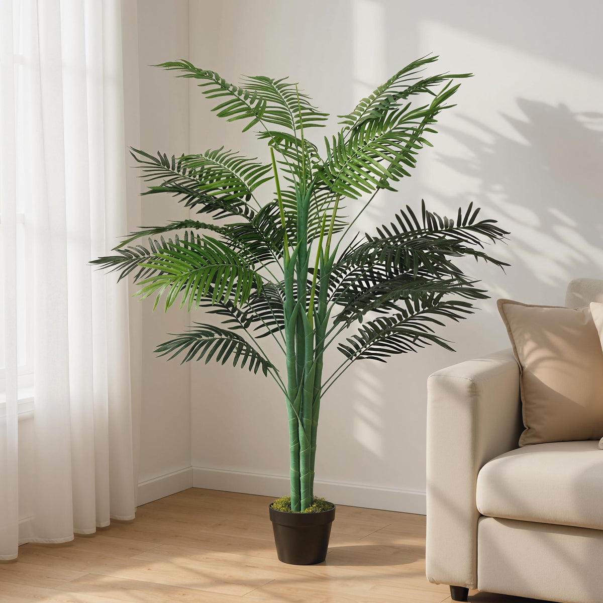 5FT Artificial Palm Tree, Fake Tropical Tree with Lifelike Leaves, Faux Plant in Pot for Indoor Decoration, Green-Artificial Trees-DECOROLALA