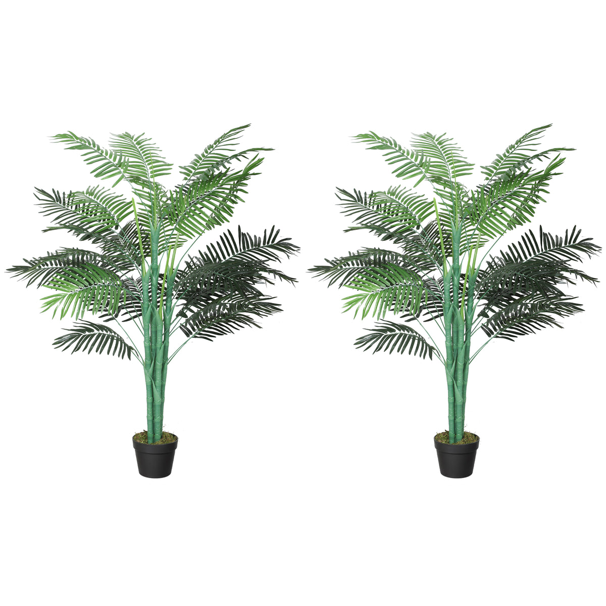 5FT Artificial Palm Tree Set of 2, Fake Tropical Tree with Lifelike Leaves, Faux Plant in Pot for Indoor Decoration, Green-Artificial Trees-DECOROLALA